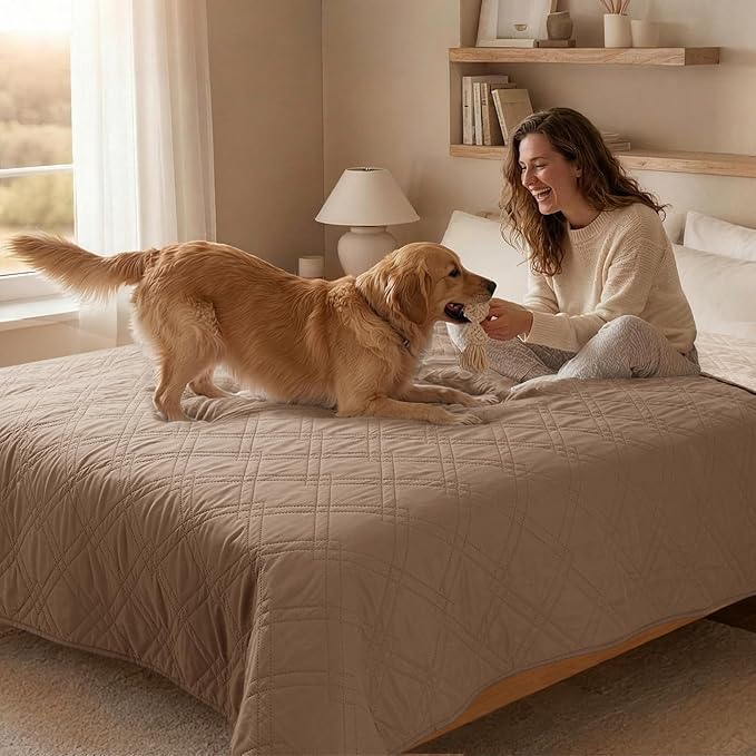 100% Waterproof Dog Couch Protector, Triple-Layer Waterproof Dog Bed Cover Pet Blanket Reversible 2-Tone Sofa Shield, Non-Slip Furniture Guard for Pets(42×50 Inch, Taupe+Apricot)