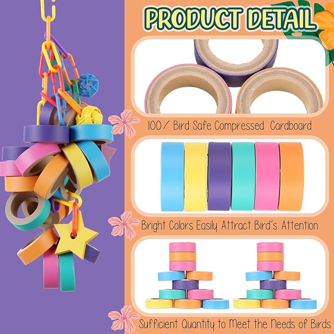 Skyygemm 120 Pcs Bagels Bird Toys Bulk for Parrots Cardboard Core Bird Toy Chewing Shredding Foraging Play Foot for Medium and Large Parrot Mini Macaws African Grey Cockatoos