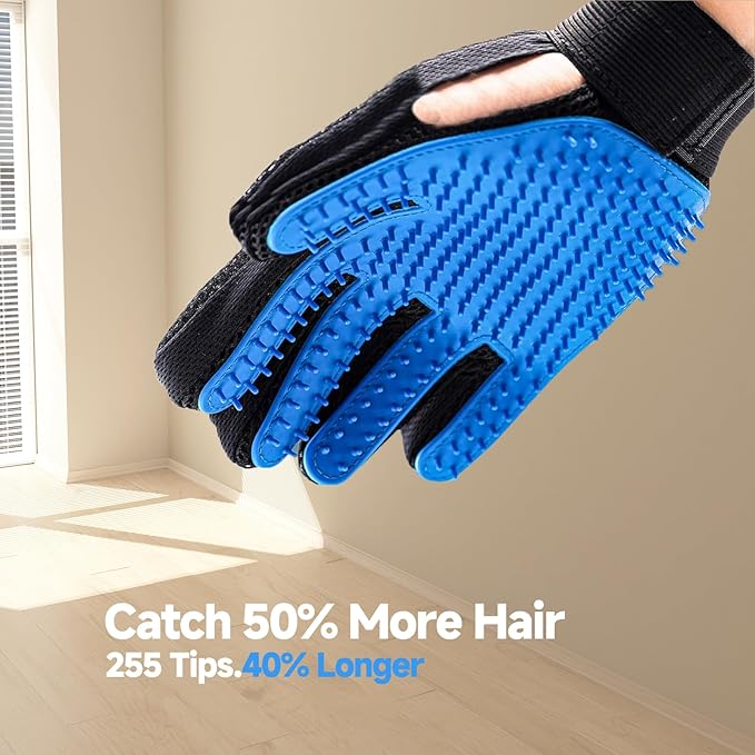 Cat & Dog Grooming Gloves for Shedding - Efficient Deshedding Pet Grooming Gloves 2-in-1 Deshedding Brush & Massage Mitt-Safe for Dogs & Cats (1 Pair Blue)