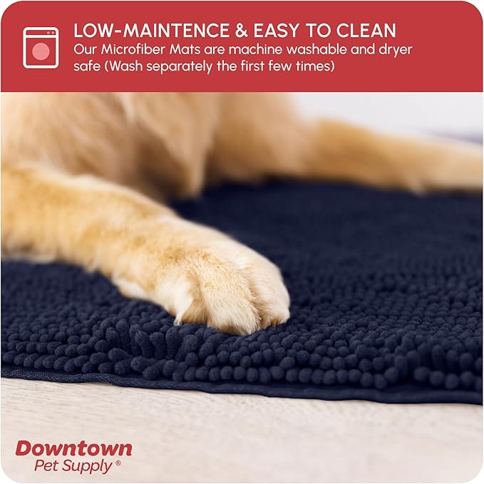 My Doggy Place Microfiber Dog Mat for Muddy Paws, 18" x 24" Navy Blue - Absorbent and Quick-Drying Dog Paw Cleaning Mat, Non-Slip Rubber Backed