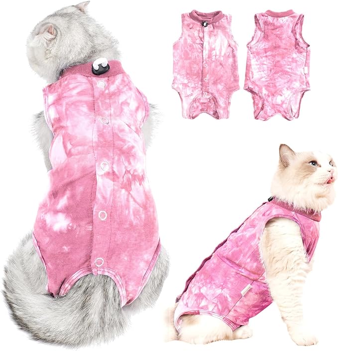 Cat Recovery Suit After Surgery, Cat Recovery Wear for Abdominal Wounds Cat Onesie Cone E-Collar Alternative,Pink M
