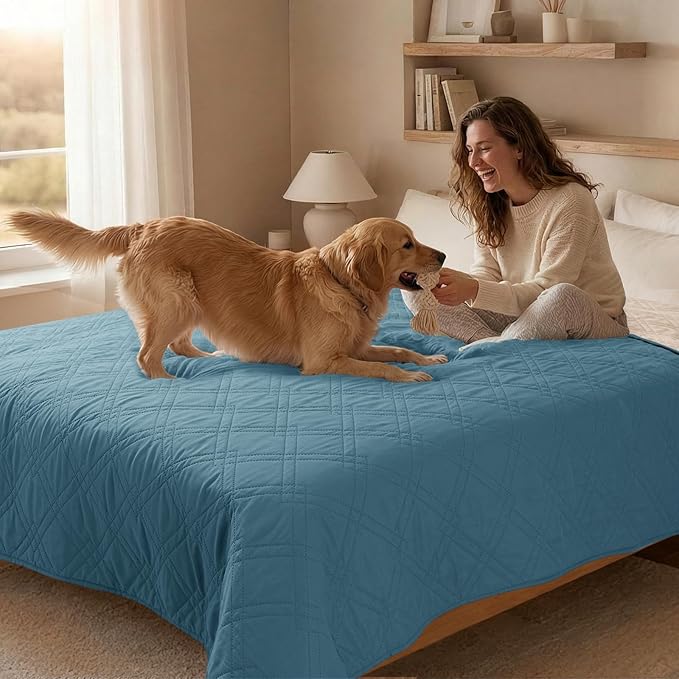 100% Waterproof Dog Couch Protector, Triple-Layer Waterproof Dog Bed Cover Pet Blanket Reversible 2-Tone Sofa Shield, Non-Slip Furniture Guard for Pets(42×50 Inch, Gray Blue+Apricot)