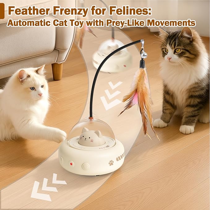 AIERSA Interactive Cat Toys for Indoor Cats, Automatic Enrichment Toy with LED Light and Feather for Cats and Kittens, Moving Self Play Stimulation Toy for Cat Lover Gifts