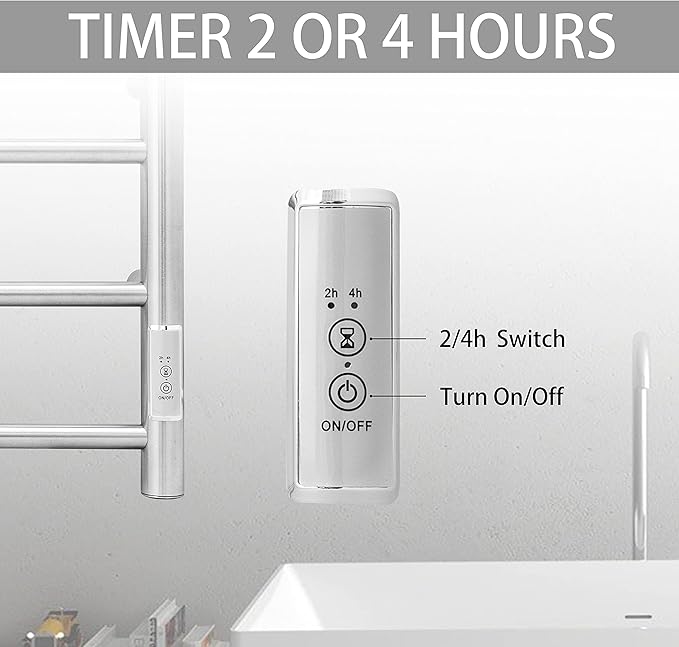 KEG Towel Warmer Wall Mounted with Built-in Timer 4 Bars Electric Stainless Steel Heated Towel Racks for Bathroom, Hot Plug-in Bath Towel Heater Brushed Nickel