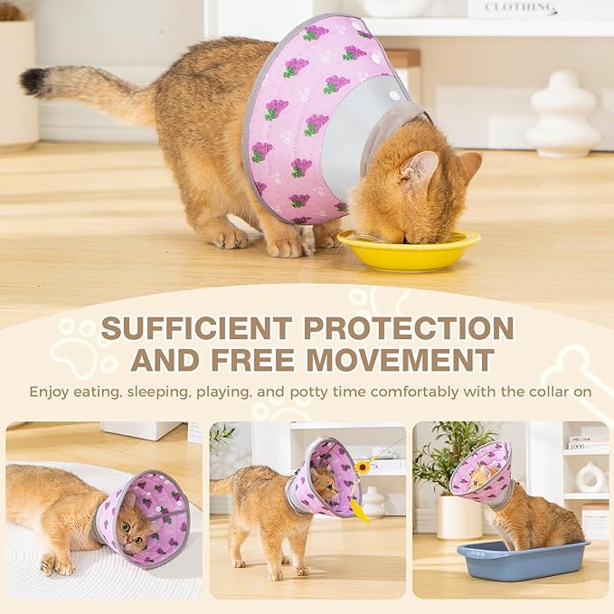 Avont Cat Cone Collar Soft to Stop Licking, Adjustable Foldable Lightweight Kitten Recovery Collar After Surgery for Small Dogs, Elizabeth Cone of Shame Alternative -Grape(S)