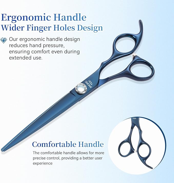7 inch Matte Blue Straight Dog Grooming Scissors Professional 440C Stainless Steel Dog Shears Smooth Cutting Comfortable Grip and Easy to Use for Groomers and Home Use