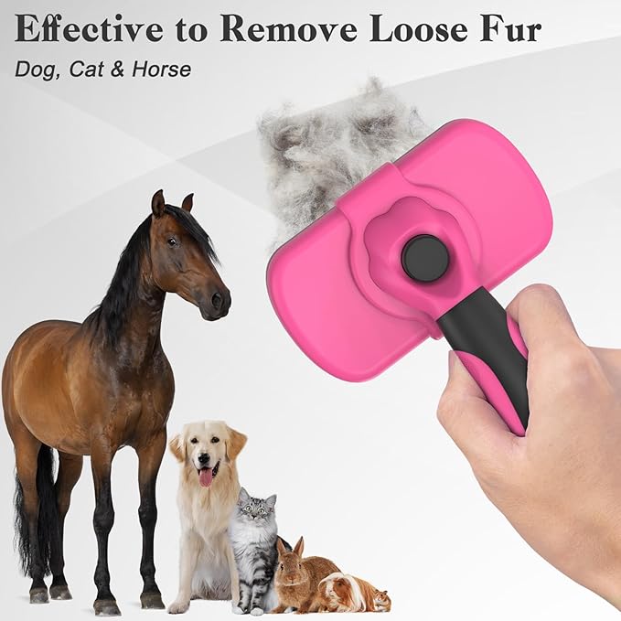Self-Cleaning Pet Grooming Brush - Skin-Friendly Deshedding Tool for Dogs & Cats in Pink, Removes Loose Hair and Tangles