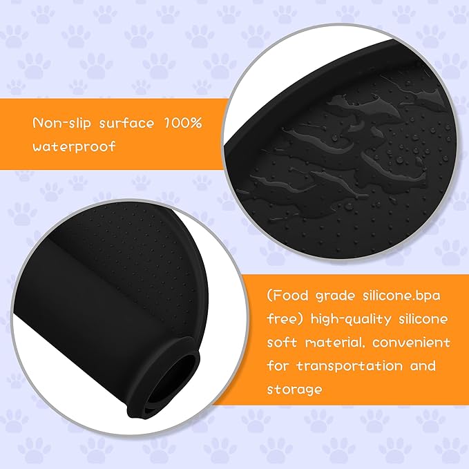 100% Waterproof 0.5" Raised Edge BPA Free Silicone Dog Food Mat, Pet Cat Feeding Mats Contain Spills Protects Floors, Placemats for Cats and Dogs Water Bowl Dishwasher. (Small, Black)