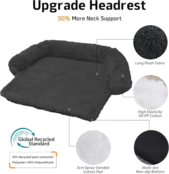 Calming Dog Bed Fluffy Plush Dog Mat for Furniture Protector with Removable Washable Cover for Large Medium Small Dogs and Cats (Small(35x31x5), Dark Grey)