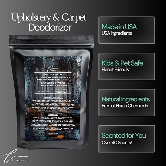 Obsidian Birch Carpet Freshener Powder Refill 36 oz | Powerful Odor Eliminator for Home | Upholstery Deodorizer | Carpet Deodorizer | Pet Urine | Cat Litter Box | Birch & Black Pepper Fragrance