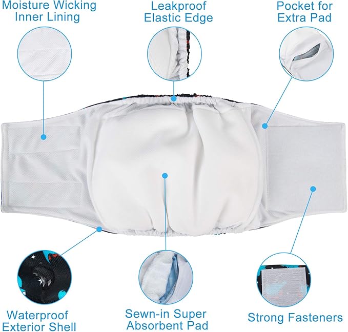 CuteBone Belly Band for Dogs Male Reusable Diapers Washable Wrap DM36M