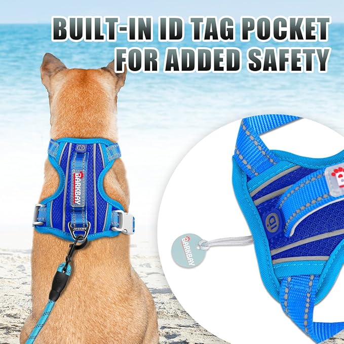 BARKBAY No Pull Dog Harness Large Reflective Dog Harness with Front Clip and Easy Control Handle for Walking Training Running with ID tag Pocket(Sapphire Blue & Blue,XL)