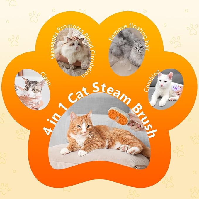 4 in 1 Cat Steam Brush for Shedding, Rechargeable Pet Steam Groomer Brush, Massage, Cleaning, Shedding & Combing Multifunctional Hair Removal Comb for Cats Dogs (Cream color)
