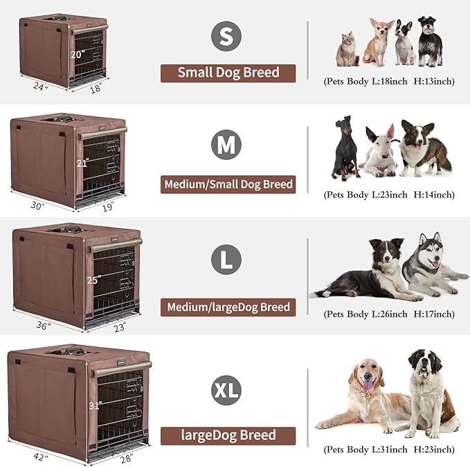 DONORO Dog Crates for Medium Large Size Dogs Indoor Double Door Dog Kennels & Houses for Puppy and Cats, Collapsible Metal Contour Dog Cages (Brown, 36.0" L x 23.0" W x 25.0" H)