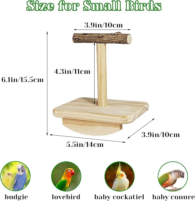 Natural Wood Bird Perch Stand Training, Intelligence Puzzle Enrichment Toys for Parakeets, Wooden Parrot Perch Platform, Bird Playground Play Stands for Conure, Cockatiel, Budgie Interactive Toys