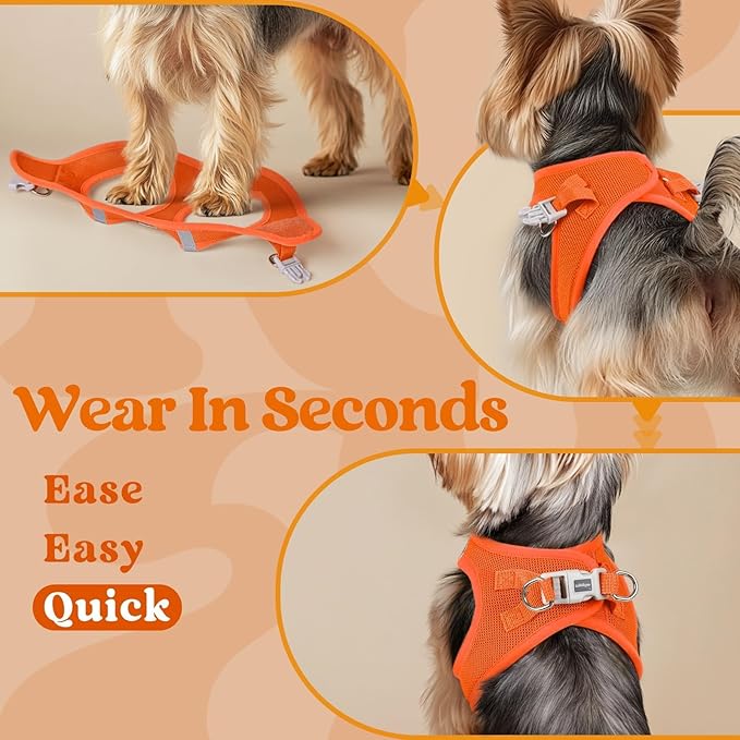 rabbitgoo Small Dog Harness, Step-in Soft Mesh Puppy Vest with Safety Buckle, Breathable Reflective Pet Harness for Small Sized Dogs, Orange XS