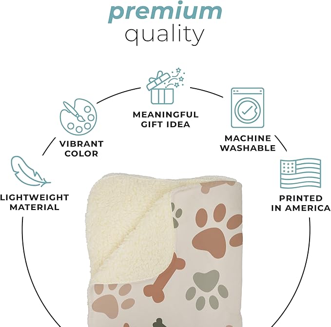 Cream Paw Print Plush Pet Lightweight Blanket - 30" x 40" - Cute for Dogs - Gifts and Puppy Essentials - Printed in America