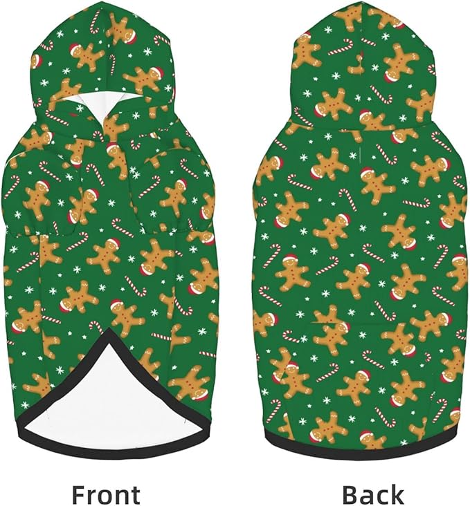 Green Christmas Gingerbread Men Candies Hoodie,Christmas Cosplay Dog Clothes with Pocket and Hat Winter Clothes Sweaters Medium