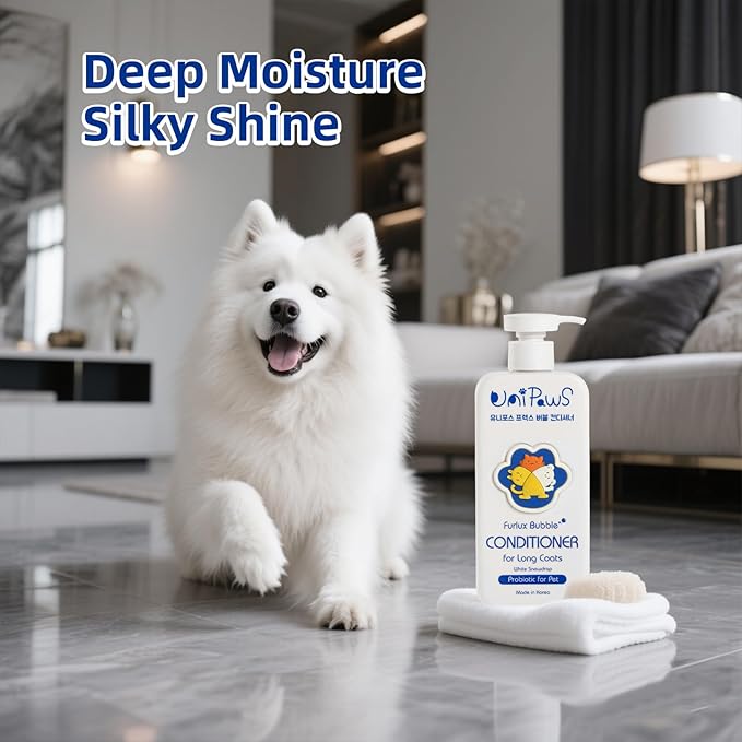 Unipaws Biotin Long-Haired Dog Conditioner – Volumizing, Anti-Shedding, Detangling & Softening for Glossy, Show-Ready Coats with Hibiscus – EWG Green & Medicated, Made in Korea, 16.9 Fl Oz / 500ml