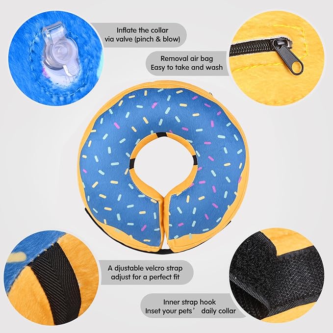 Katoggy Inflatable Cone Collar for Dogs After Surgery, Soft Adjustable Blow up Donut E-Collar for Small Medium Large Dogs and Cats