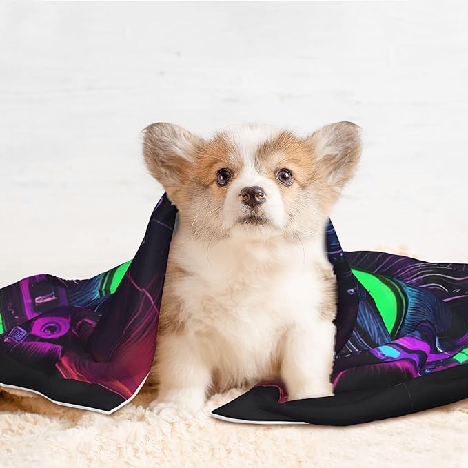 Waterproof Dog Blanket Soft Pet Blanket for Puppy, Fleece Cat Throw Blankets for Furniture Bed Couch Sofa Reversible - Futuristic Cat Warrior