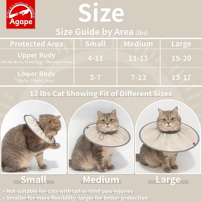 Agape Soft Cat Cone, Comfy Collar to Stop Licking & Scratching, Lightweight Recovery Collar for Cats After Surgery, Adjustable Elizabethan Collar for Neuter Recovery, Waterproof Neck Cones for Cats