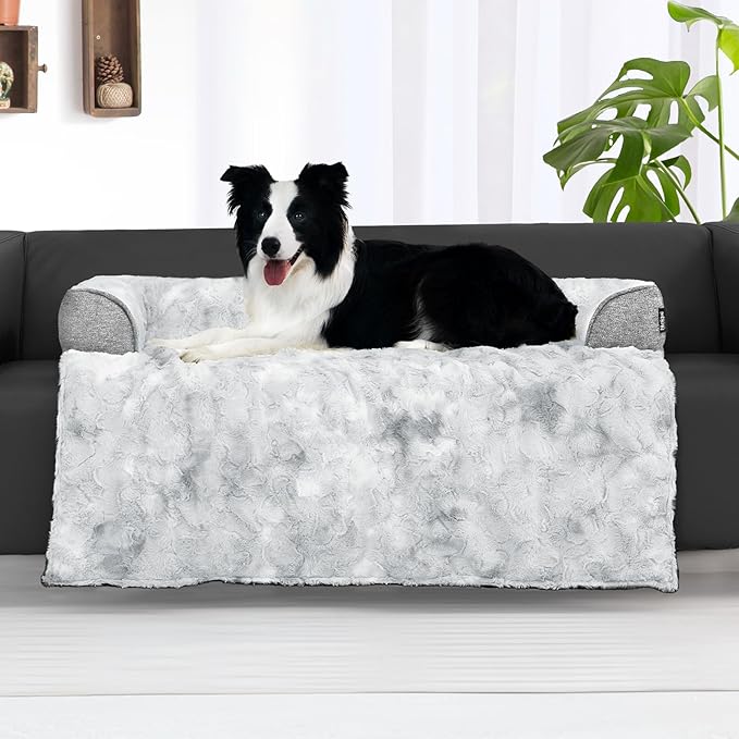 Calming Dog Couch Bed for Large Dogs, 41 x 37 inch Waterproof Removable Pet Mat Couch Cover for Furniture Protector, Non-Slip Fluffy Pelsbarn Dog Bed for Couch, Sofa, Outdoor - Tie-Dye Grey