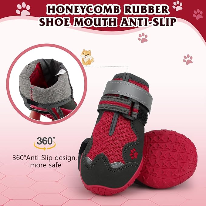 Dog Shoes for Large Medium Small Dog, Mesh Breathable Dog Shoes for Hot Pavement, Anti-Slip Dogs Boots Paw Protectors with Reflective for Outdoor Walking Indoor Hardfloors (Size 2)