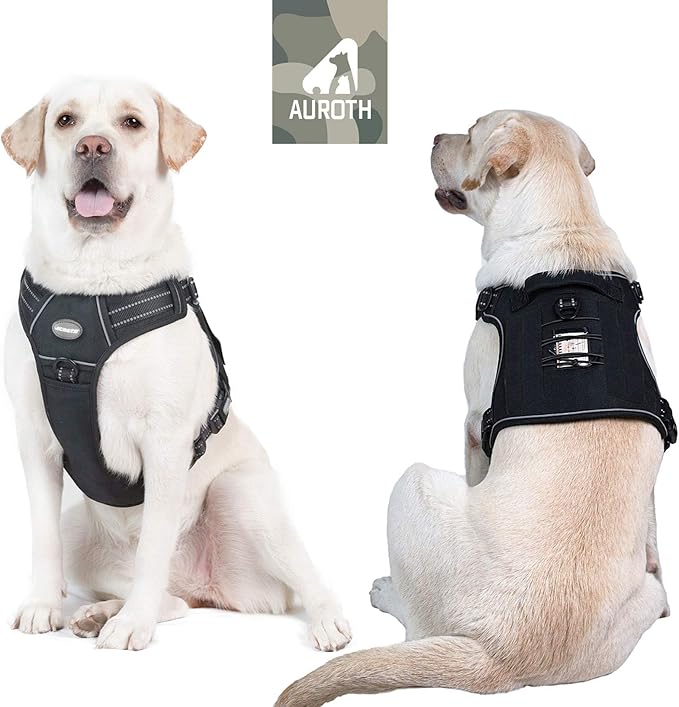 Auroth Tactical Harness for Large Dogs No Pull Adjustable Pet Harness Reflective Working Training Easy Control Pet Vest Military Service Dog Harnesses Black L