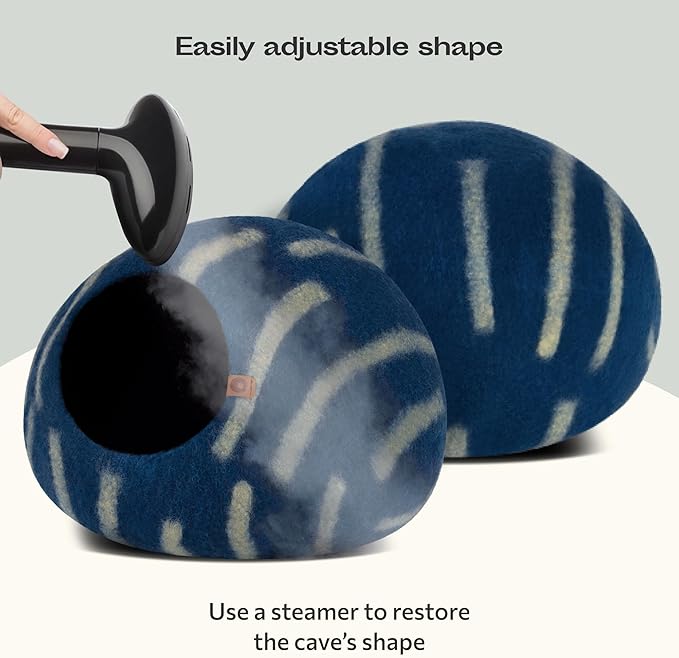 MEOWFIA Cat Cave – Premium Felt Cat Bed for Indoor Cats, Handmade 100% Merino Wool (Large, Deep Azure)