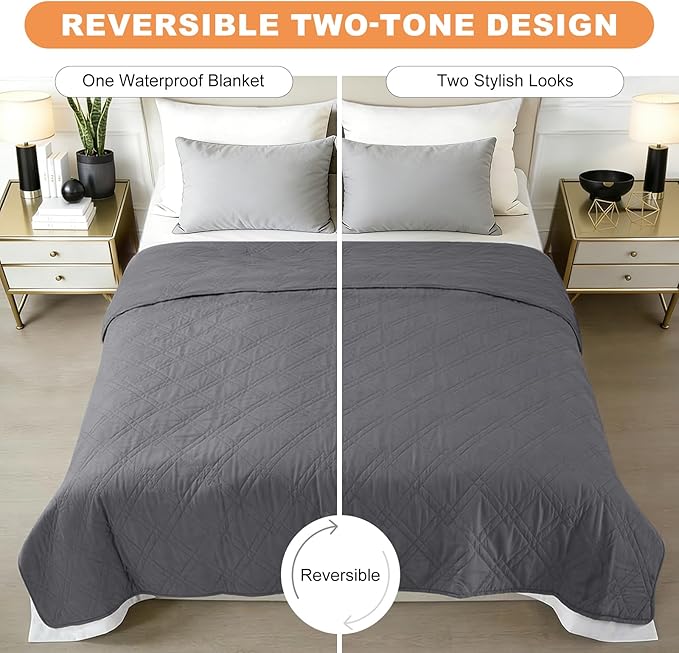 100% Waterproof Dog Couch Protector, Triple-Layer Waterproof Dog Bed Cover Pet Blanket Reversible 2-Tone Sofa Shield, Non-Slip Furniture Guard for Pets(35×71 Inch, Gray+Gray)