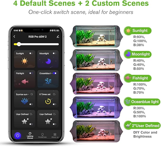 hygger 50W Smart Aquarium Light, Bluetooth LED Light with App Control, Full Spectrum Fish Tank Light with 24/7 Lighting Cycle, 5 Modes, Adjustable Timer, for 36"-42" Freshwater Planted Tank