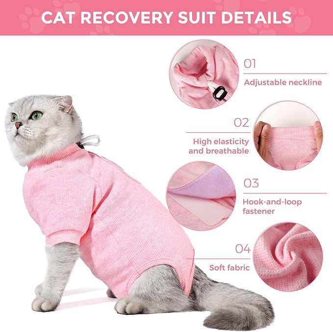 Dotoner Cat Surgery Recovery Suit for Female Male Anti-Licking Pet Surgical Pajamas Long Sleeve Prevent Shedding Cat Spay Recovery Suit&E Collar Alternative Bodysuit for Cats