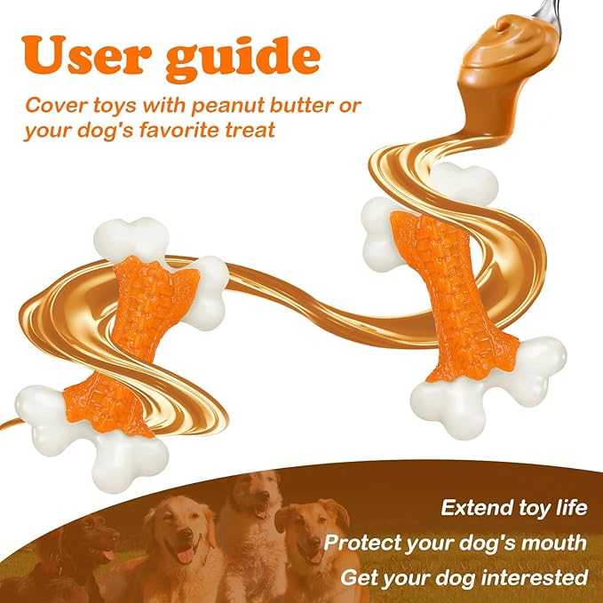 10-Pack Indestructible Dog Toys for Aggressive Chewers: Peanut Butter Flavored Hard Nylon Bone Chew Toys, Tough Dog Chew Toys, Dog Toys to Keep Them Busy for Medium Large Dogs, Orange