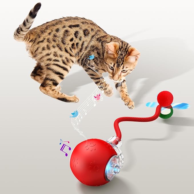 Interactive Cat Toys for Indoor Cats - Kitten Toy with Speedy Tail 2.0, Automatic Cat Toys for Bored Indoor Adult Cats, Motion-Activated, 2025 New Upgraded, USB Rechargeable (Red)