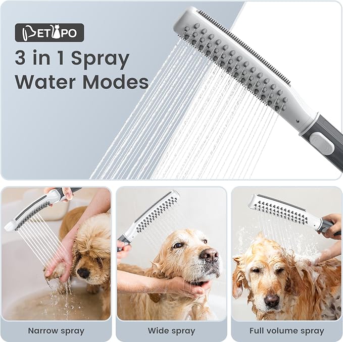 Dog Shower Attachment, Dog Shower Wand for Fast and Easy Washing Dog, Pet Shower Head with 3 Spray Modes, 8-Foot Hose, Indoor Outdoor Bath Your Dog