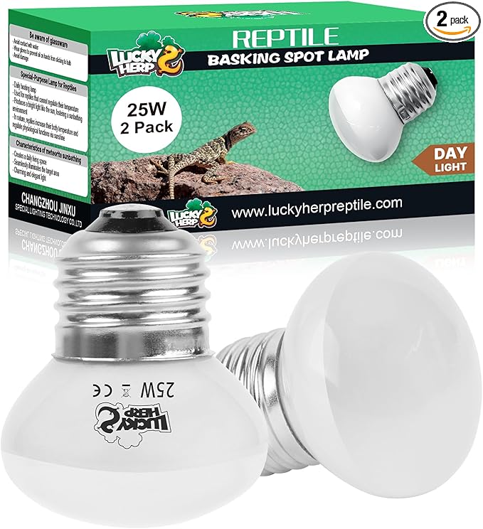 LUCKY HERP Heat Lamp Bulbs, 25W Reptile Heat Lamp 2 Pack Reptile Heat Lamp Bulbs, Daylight Basking Spot Heat Light Bulb, Amphibians Lamp Bulbs fo Chameleons, Snakes, Lizard, Turtle