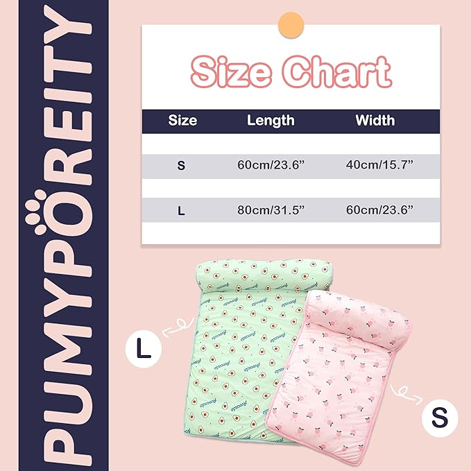 PUMYPOREITY Cooling Dog Bed, Pet Cooling Mat with Pillow, Ice Silk Cooling Dog Blanket, Self Cooling Pad for Cat,Dog, Washable Summer Pet Mat for Kennel, Crates, Sofa, Floor, Pink, S