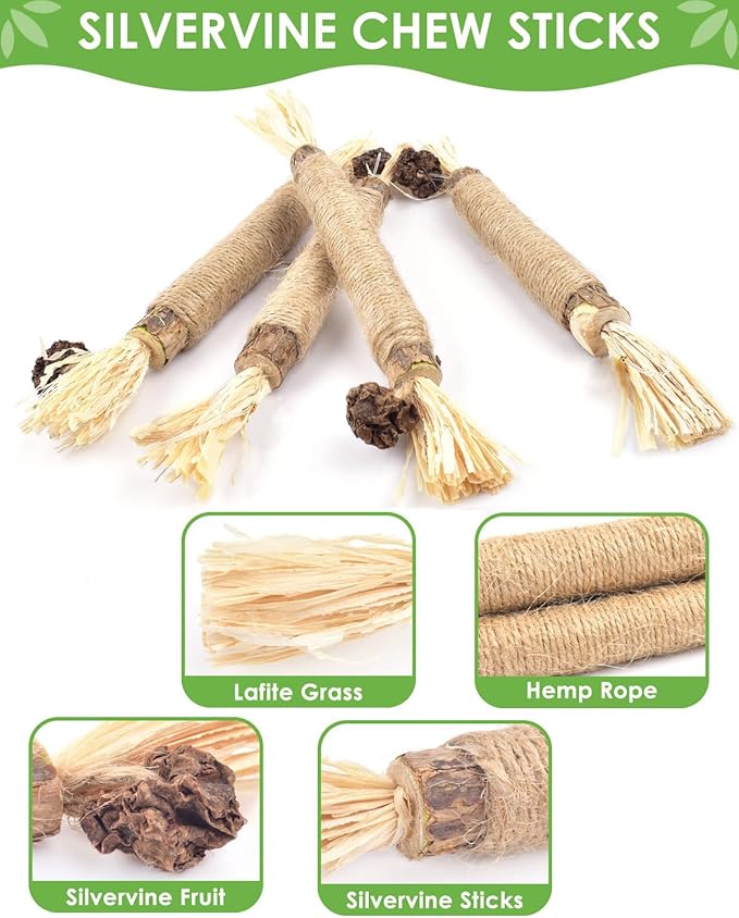 Silvervine Chew Sticks for Cats, 10 Pack Natural Catnip Chew Toys for Kittens Teeth Cleaning, Matatabi Dental Care, Increase Appetite, Calm Cat Anxiety and Stress, Aggressive Chewers Cat Dental Toy