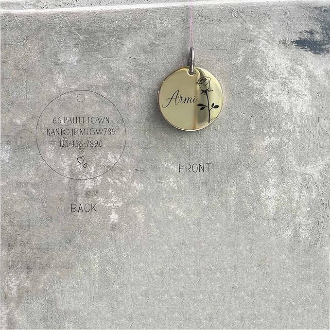 Cats Dogs ID Tags Personalized Engraving Birth Flowers Pattern for Custom Pets Collar Accessories Shiny Brass Copper Large Round Name Plate