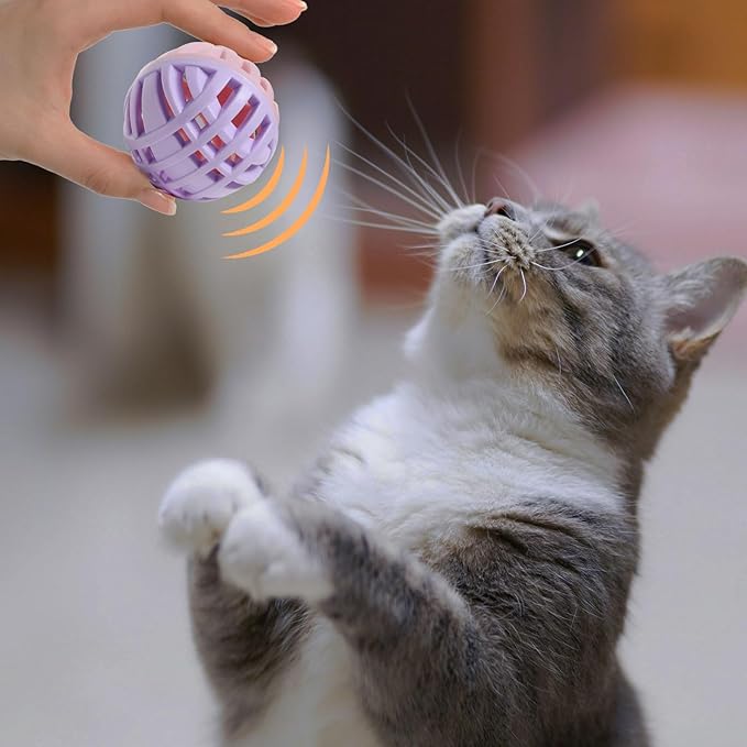 Rubber Cat Toy Balls with Inside Bell, Soft TPR Interactive Cat Ball Toys for Puppy Dogs and Kittens, Colorful Hollow Teeth Grinding Ball Interactive Sound Toy for Indoor Cats, 3 Pcs