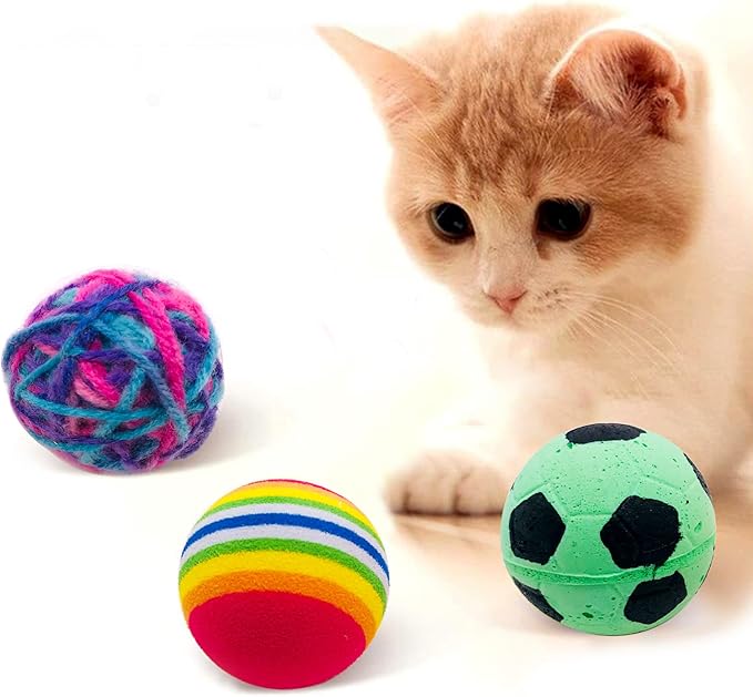 PET SHOW 20Pcs Cats Toys Interactive Kitten Ball Toys Assortments Variety Pack for Indoor Cats Mice Feather Sparkle Crinkle Ball Bells Spring
