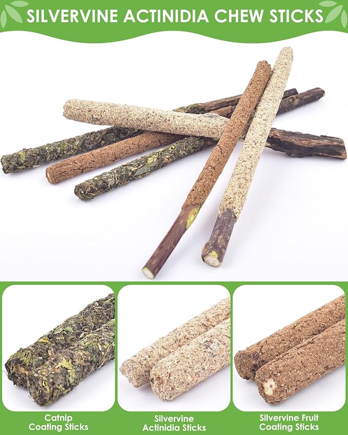 Silvervine Chew Sticks for Cats, 10 Pack Natural Catnip Chew Toys for Kittens Teeth Cleaning, Matatabi Dental Care, Increase Appetite, Calm Cat Anxiety and Stress, Aggressive Chewers Cat Dental Toy