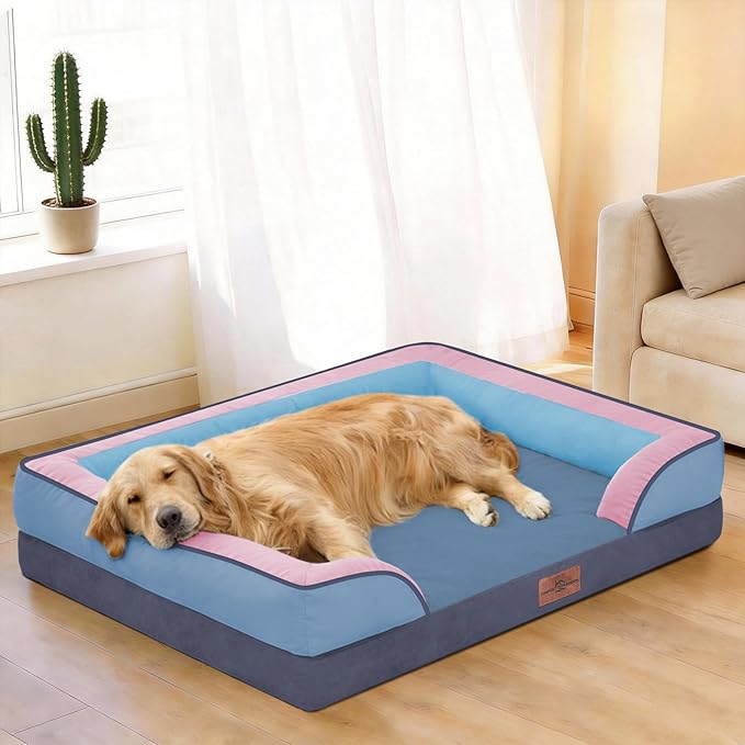Comfort Expression Orthopedic Dog Bed for Large Dogs 36x27 Inch, Waterproof Egg Crate Foam Large Pet Bed with Removable Bolsters, Dog Couch with Washable Cover & Non-Slip Bottom, Enchanted Cove
