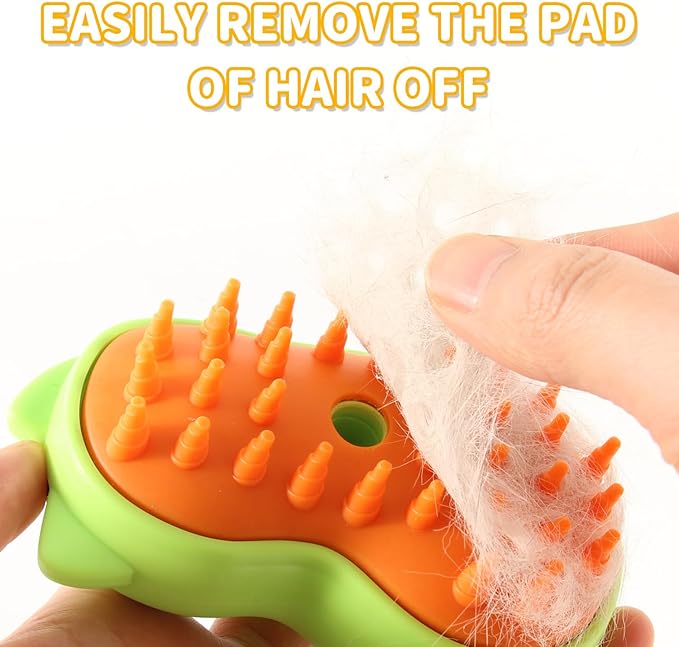 Rechargeable 3in1 Self-Cleaning Steam Grooming Brush for Cat and Dog Shedding - 2 Gears for Long/Short Hair - Green