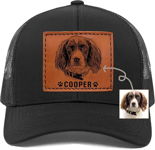 Custom Dog Photo Trucker Hat Leather Patch, Personalized Hat with Photo, Custom Cap Gift for Dogs Dad Mom, Pet Lover Dog Mom Gifts Mothers Day Christmas