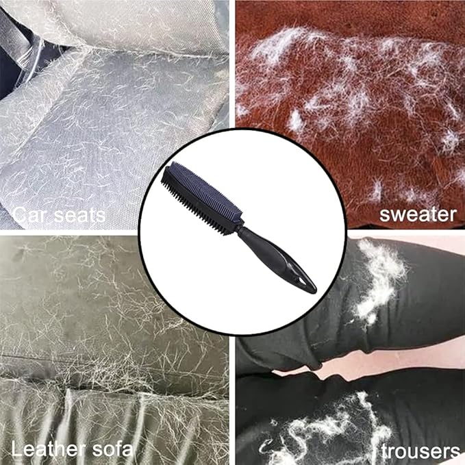 Rubber Pet Hair Removal Brush, Dogs Cats Hair Lint Remover Tool Massage Bath Comb Brush for Cleaning and Grooming (Black)
