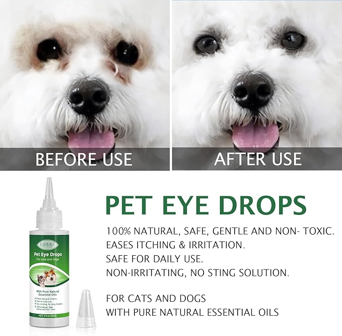 Dog Eye Drops, Eye Cleaner for Dogs & Cats Supports Eyes Infection Relief, Redness & Allergy Eyes Relief, Remove Tear Stain & Eye Debris - Pet Eye Gentle Care Supplement Cats Drops for Eyes - 2 fl oz…