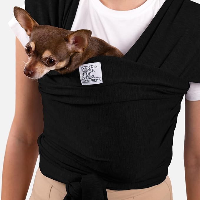 Dog Sling Carrier for Small Dogs - Anti-Anxiety Cat Sling, Puppy Pouch - Pet Sling in Gray Black Blue Green Pink Yellow (Black, Standard)
