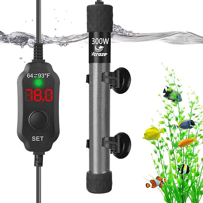Super Compact 300W Fish Tank Heater, Submersible Aquarium Heater with LED Digital Display Thermostat, Adjustable Fish Heater for 40-60 Gallon Tanks